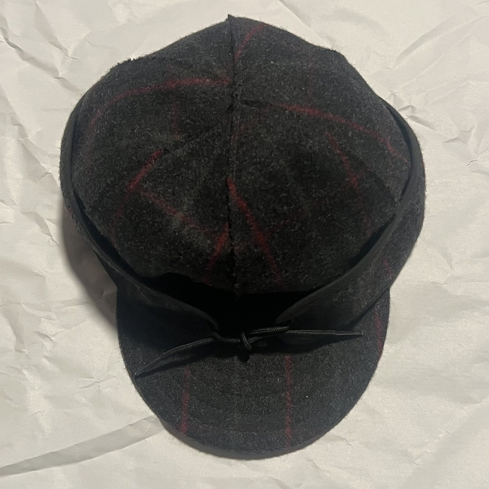 Stormy Kromer Original Cap Men 7 3/8 Charcoal Plaid Wool Blend Ear Flaps USA TR2
